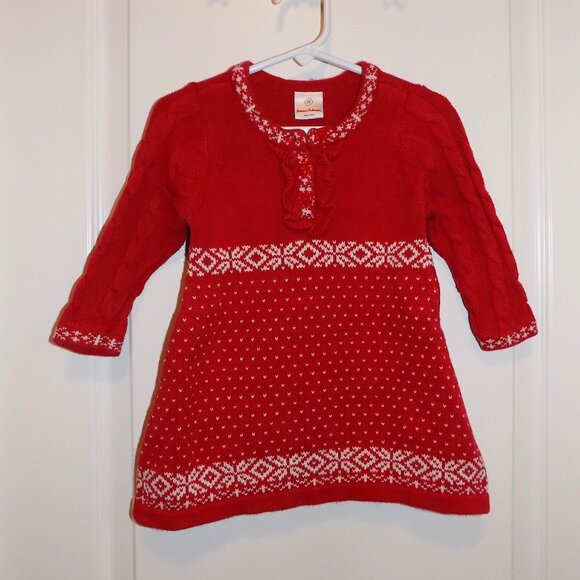 HANNA ANDERSSON Red Nordic Fair Isle Sweater Dress 70 6-12M Holiday Snowflake - Picture 1 of 2